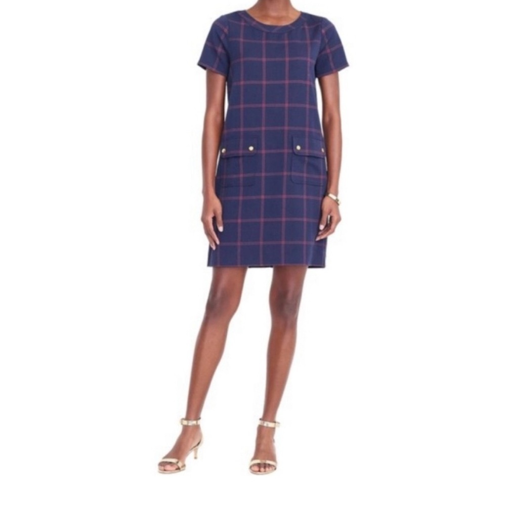 J. Crew Navy and Red Plaid Mini Dress